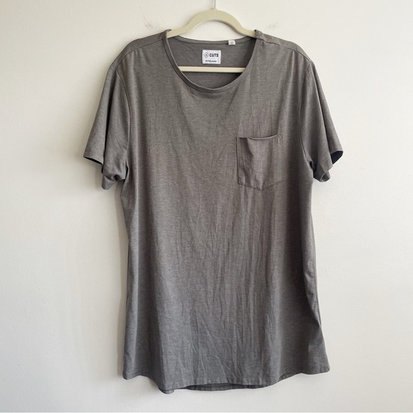 CUTS crew Neck Pocket tee shirt Elongated XXL grey minimalist everyday basic T - Picture 1 of 9